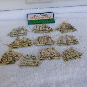 Decorative sailing vessels ornaments  set of 10 die cut from1979